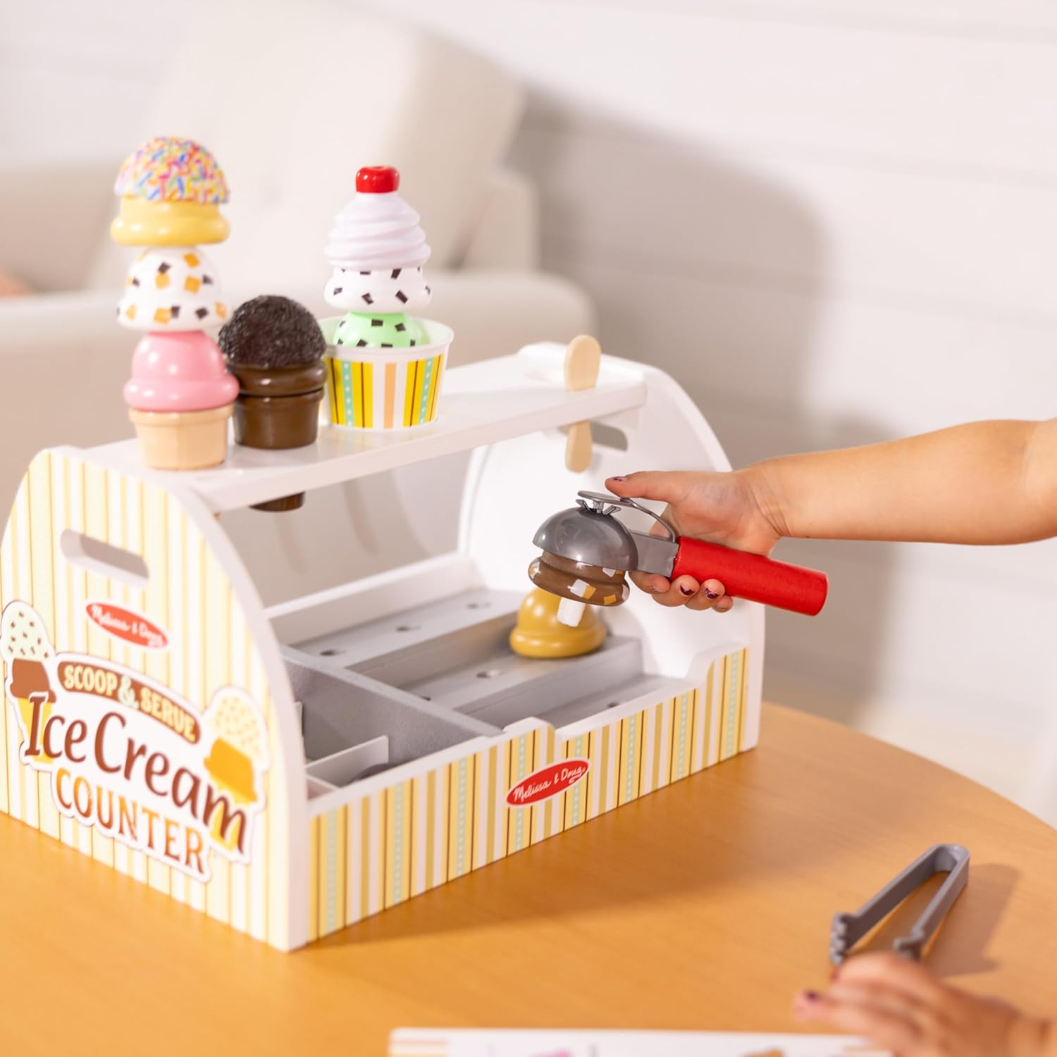 Melissa & Doug Wooden Scoop and Serve Ice Cream Counter (28 pcs) - Play Food and Accessories - Pretend Food Toys, Ice Cream Shop Toys For Kids Ages 3+ - Image 5