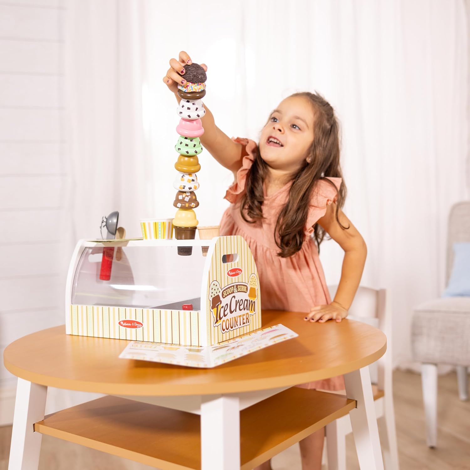 Melissa & Doug Wooden Scoop and Serve Ice Cream Counter (28 pcs) - Play Food and Accessories - Pretend Food Toys, Ice Cream Shop Toys For Kids Ages 3+ - Image 8