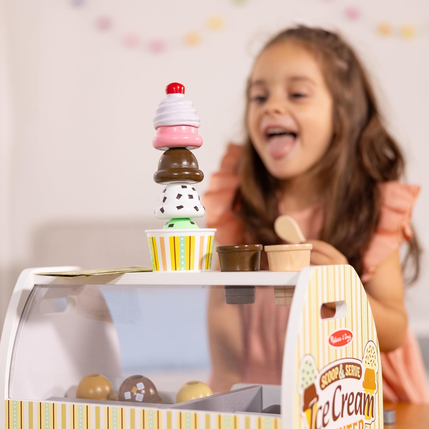 Melissa & Doug Wooden Scoop and Serve Ice Cream Counter (28 pcs) - Play Food and Accessories - Pretend Food Toys, Ice Cream Shop Toys For Kids Ages 3+ - Image 7