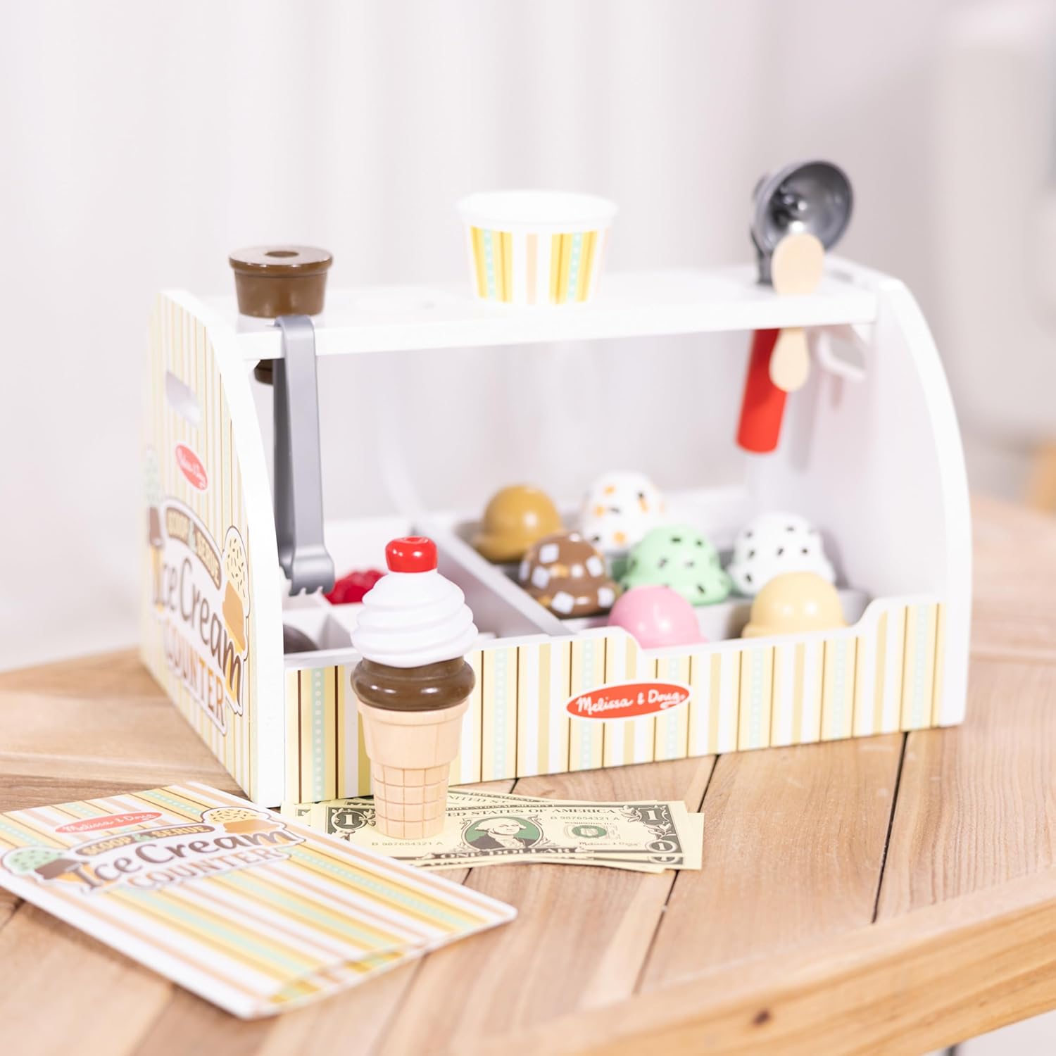 Melissa & Doug Wooden Scoop and Serve Ice Cream Counter (28 pcs) - Play Food and Accessories - Pretend Food Toys, Ice Cream Shop Toys For Kids Ages 3+ - Image 9