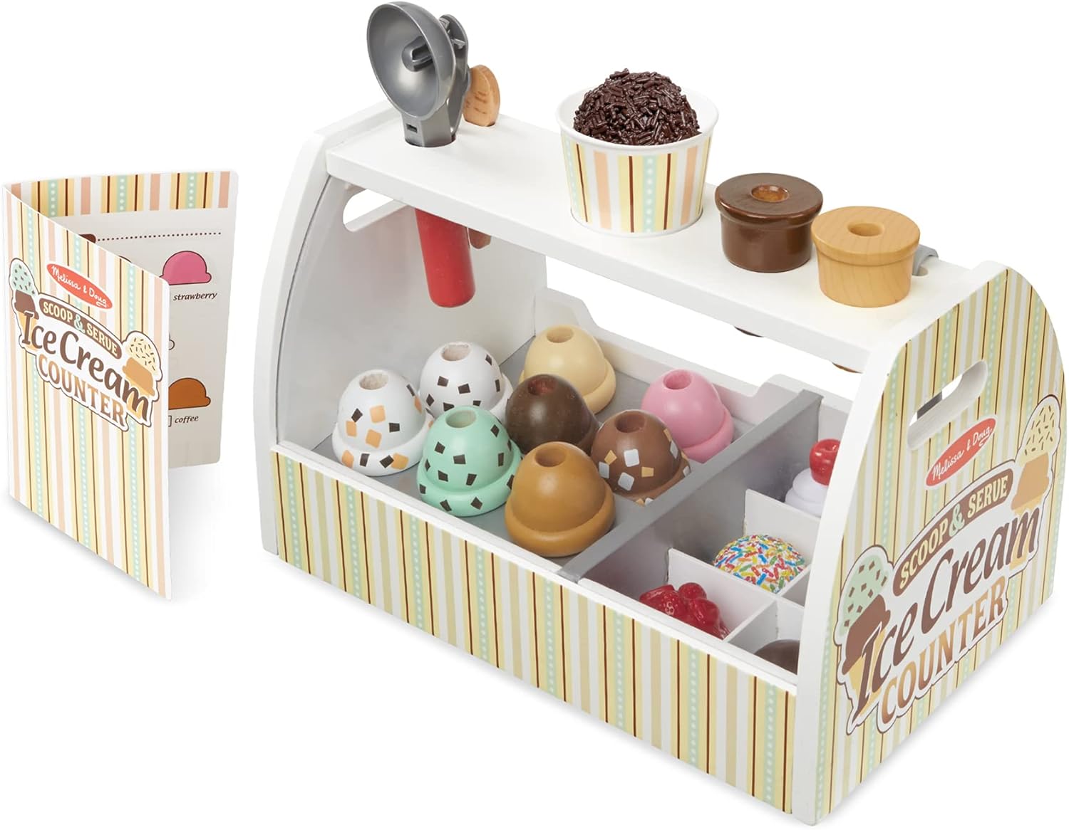 Melissa & Doug Wooden Scoop and Serve Ice Cream Counter (28 pcs) - Play Food and Accessories - Pretend Food Toys, Ice Cream Shop Toys For Kids Ages 3+ - Image 10
